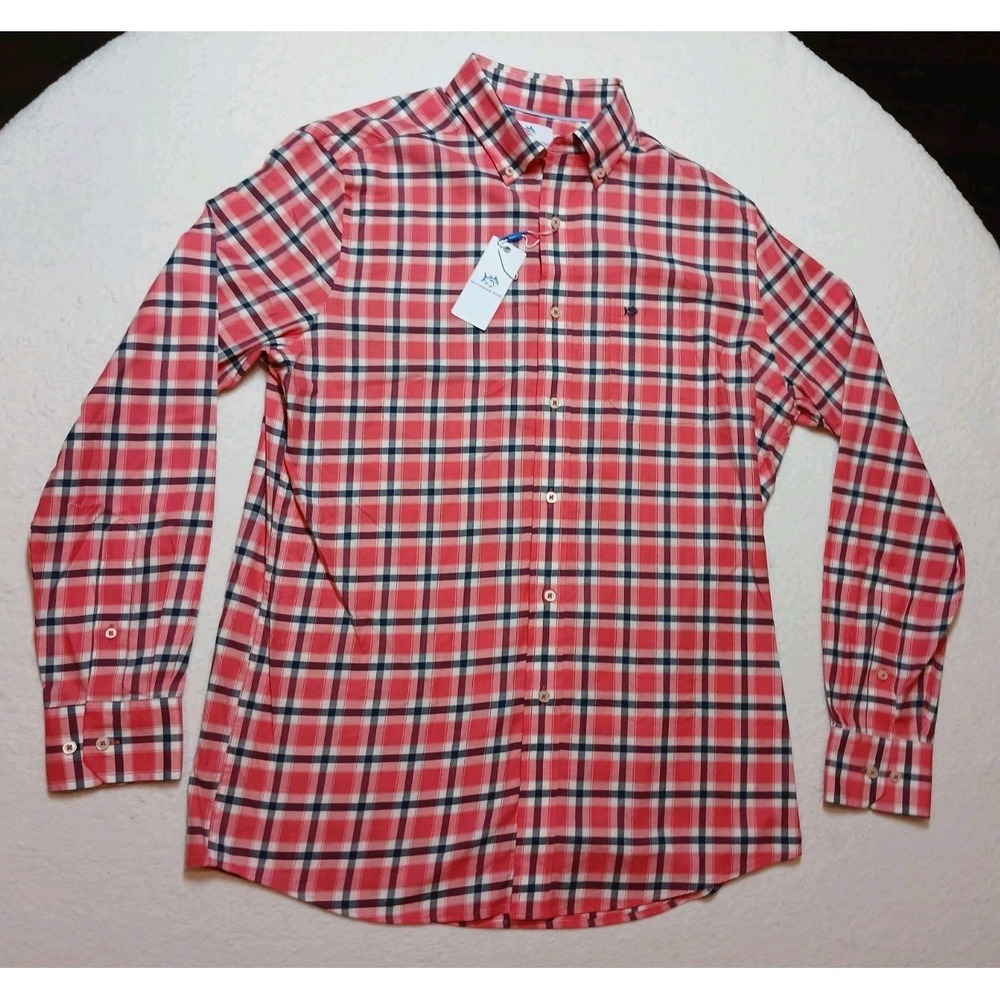 NWT Southern Tide Men's Beachrock Plaid Sport Shirt Medium Snapper Red 11900